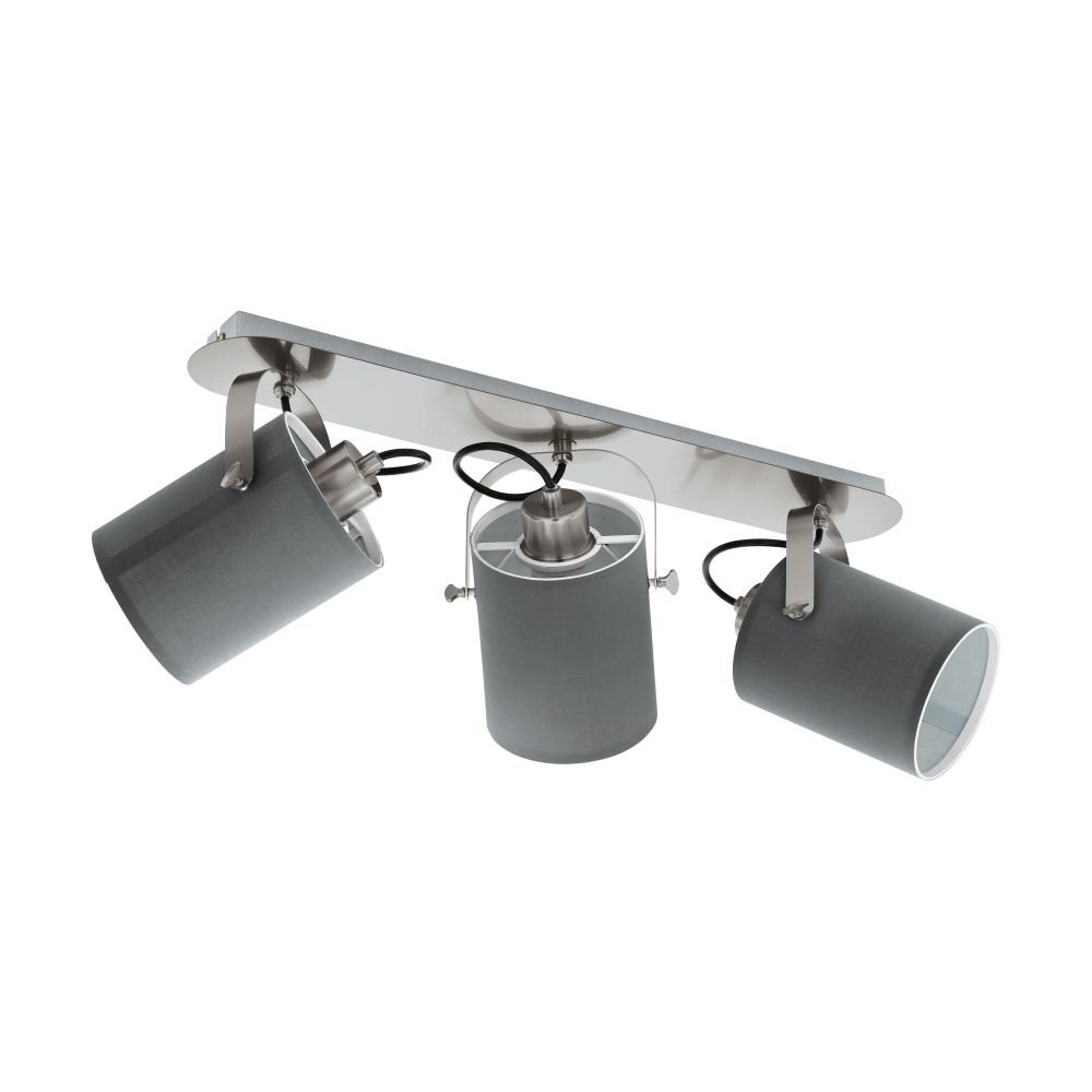 Na obrazie widoczna jest lampa reflektorowa z trzema szarymi kloszami zamontowanymi na metalowej listwie. Klosze są cylindryczne i skierowane w różnych kierunkach.