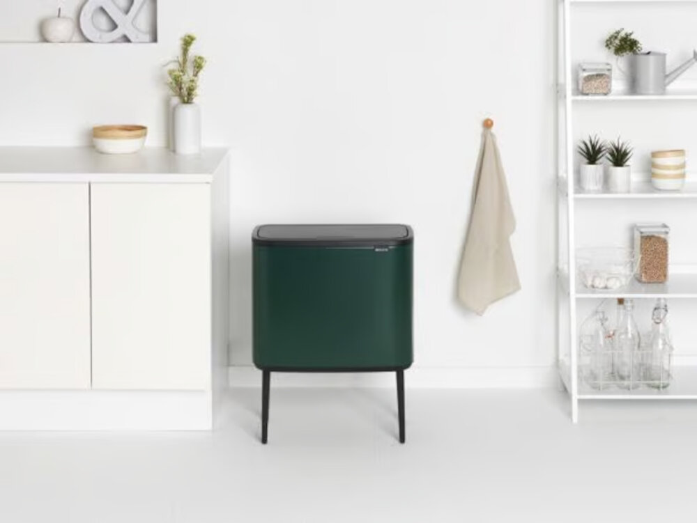 Kosz na śmieci uchylny BRABANTIA Bo Touch 315848 System Soft Touch, wyjmowane wiadro, przylega do ściany 36L korzystanie nóżki wygoda Antypoślizgowe nakładki