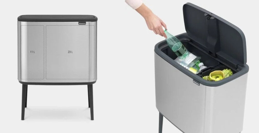 Kosz na śmieci BRABANTIA 316227 34L Stalowy Dwie komory pojemnosc 11 l 23 l antypoślizgowe nóżki