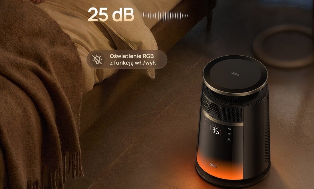 Termowentylator DREO WRH 720S Czarny zdjęcie lifestyle Cicha praca Poziom hałasu już od 25 dB