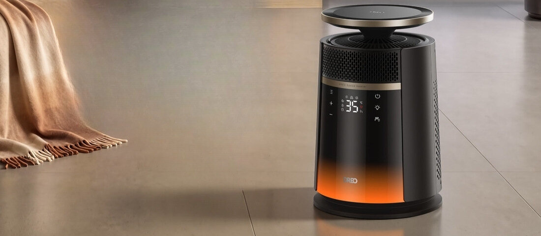 Termowentylator DREO WRH 720S Czarny zdjęcie lifestyle Podświetlenie RGB i timer 5 kolorów