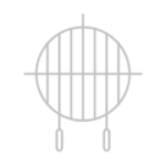 Szary symbol przedstawiający grill z kratką i dwoma nogami.