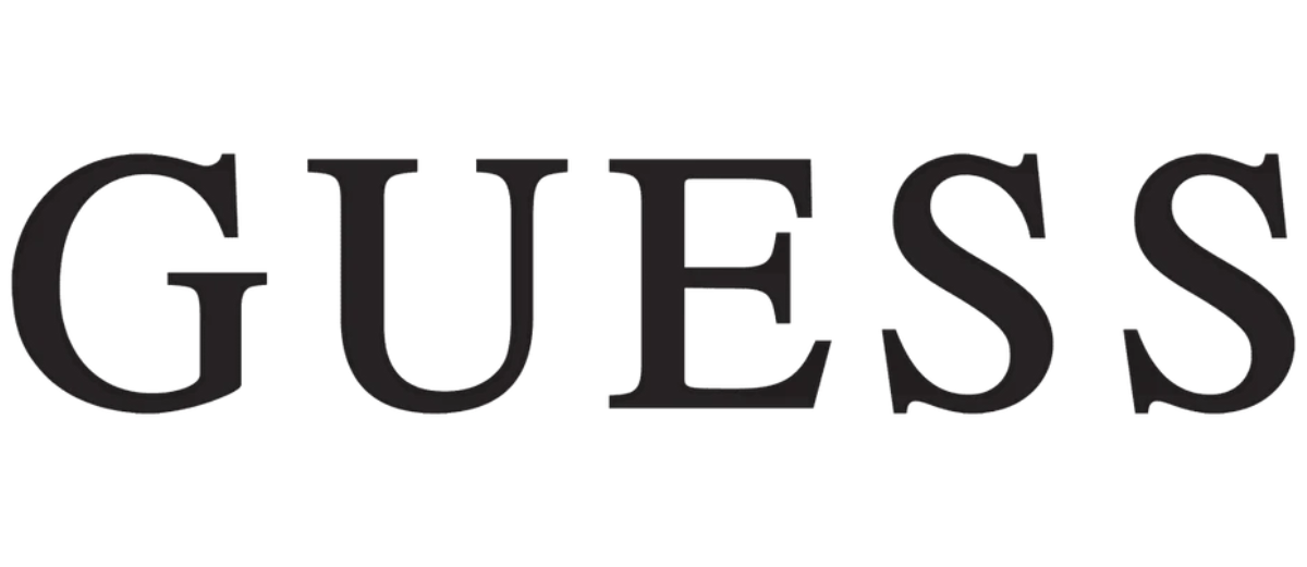 Logo z napisem \'GUESS\' w czarnym kolorze na białym tle.