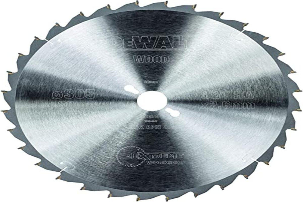 Tarcza DEWALT DT4210-QZ tarcza tnąca do cięcia w wielu rodzajach drewna naturalnego i materiałów drewnopodobnych maksymalna prędkość obrotowa do 4800 obr/min zęby z węglika spiekanego średnica 305 mm średnica otworu 30 mm