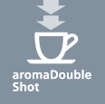 Ikona przedstawia biały kubek z parą na szarym tle, z napisem \'aromaDouble Shot\'.