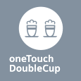 Ikona przedstawia dwa kubki z pianką, a poniżej znajduje się tekst \'oneTouch DoubleCup\'.