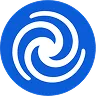Niebieska ikona z białym, spiralnym wzorem w środku.