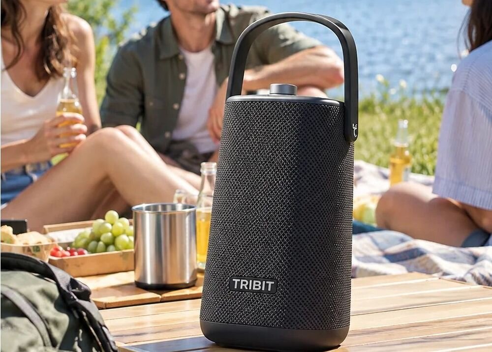 Głośnik mobilny TRIBIT StormBox Max BTS37, Bluetooth 6.0, wejście audio AUX 3,5 mm, kodeki AAC i SBC, głośnik na ławce w plenerze