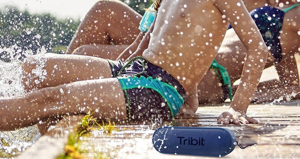 Głośnik mobilny TRIBIT XSound Go BTS58, wodoszczelność IPX7, odporność na zachlapanie, zastosowanie na zewnątrz, głośnik z kroplami wody