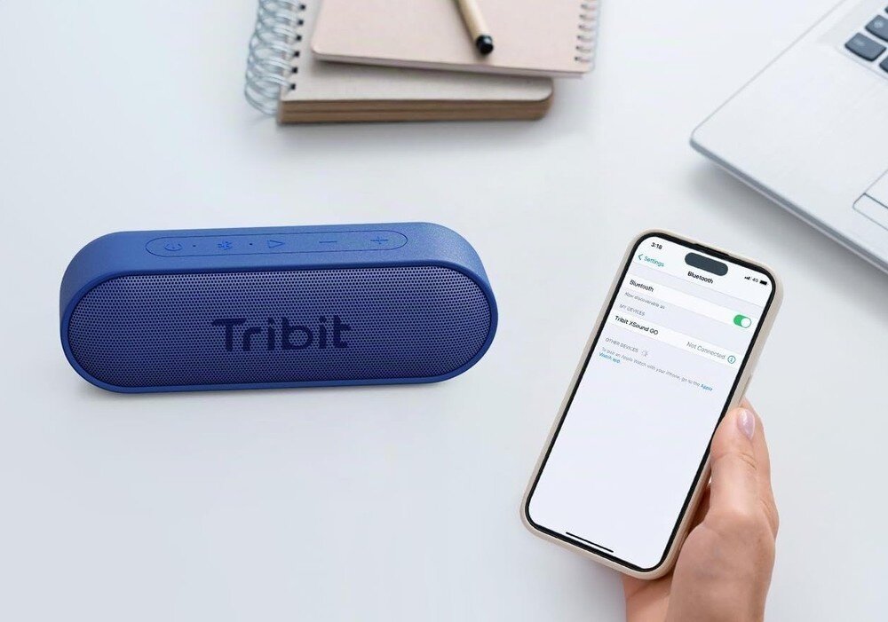 Głośnik mobilny TRIBIT XSound Go BTS58, Bluetooth 5.3, zasięg 50 m, profile A2DP AVRCP HFP HSP, głośnik wraz z telefonem