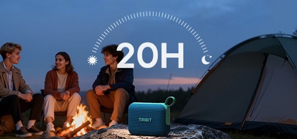 Głośnik mobilny TRIBIT PocketGo BTS68, akumulator 2400 mAh i do 20 godzin odtwarzania przy głośności 50%, głośnik stojący na skale