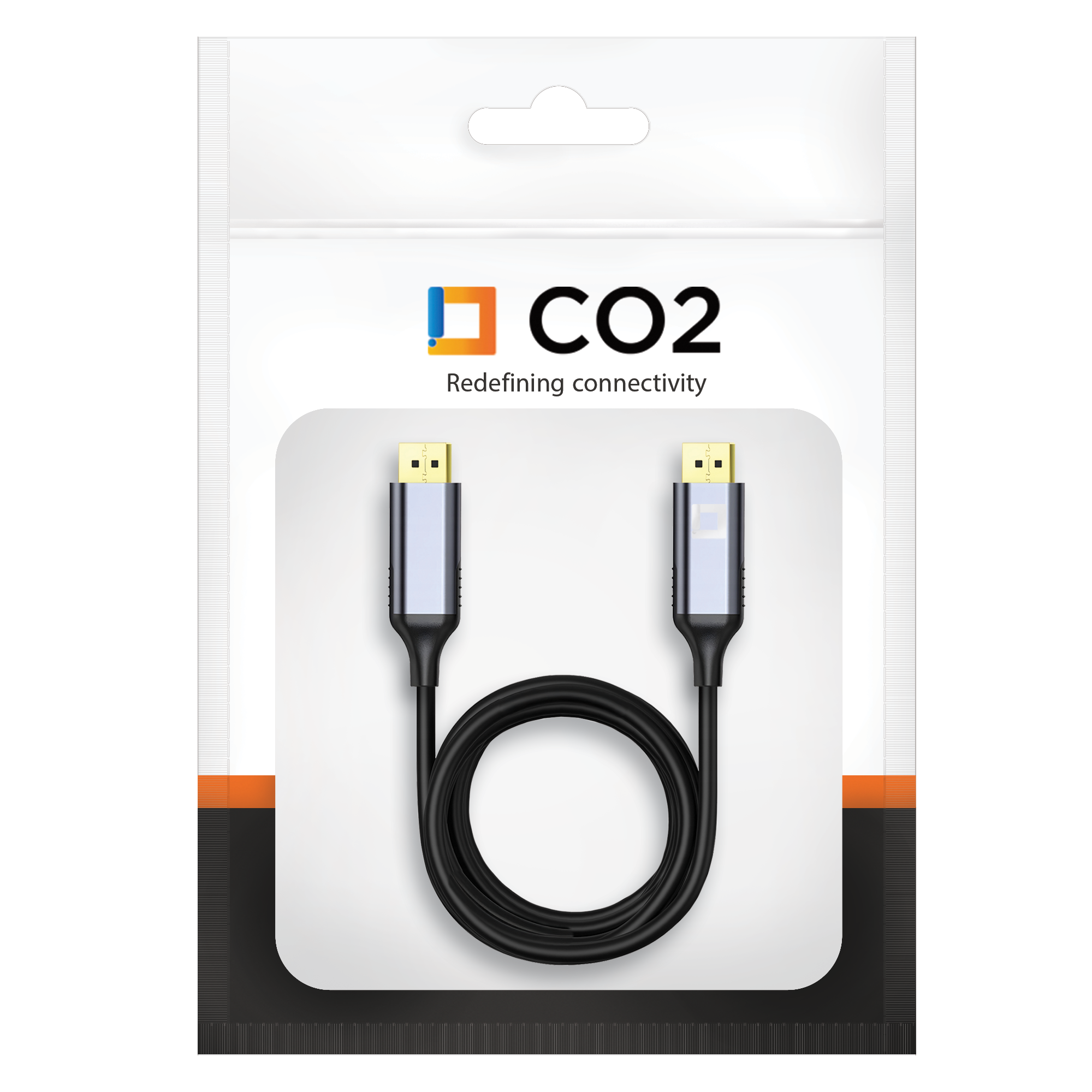 Opakowanie zawiera kabel z dwoma złączami, oznaczone logo \'CO2\' oraz napisem \'Redefining connectivity\'.