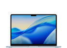 Laptop z wyświetlaczem pokazującym abstrakcyjną grafikę w odcieniach niebieskiego i żółtego. Obudowa jest w kolorze ciemnym, a na ekranie widoczny jest wcięcie na kamerę.