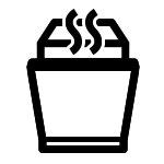 Czarny symbol przedstawiający pojemnik z parującym napojem, z trzema falistymi liniami symbolizującymi parę.
