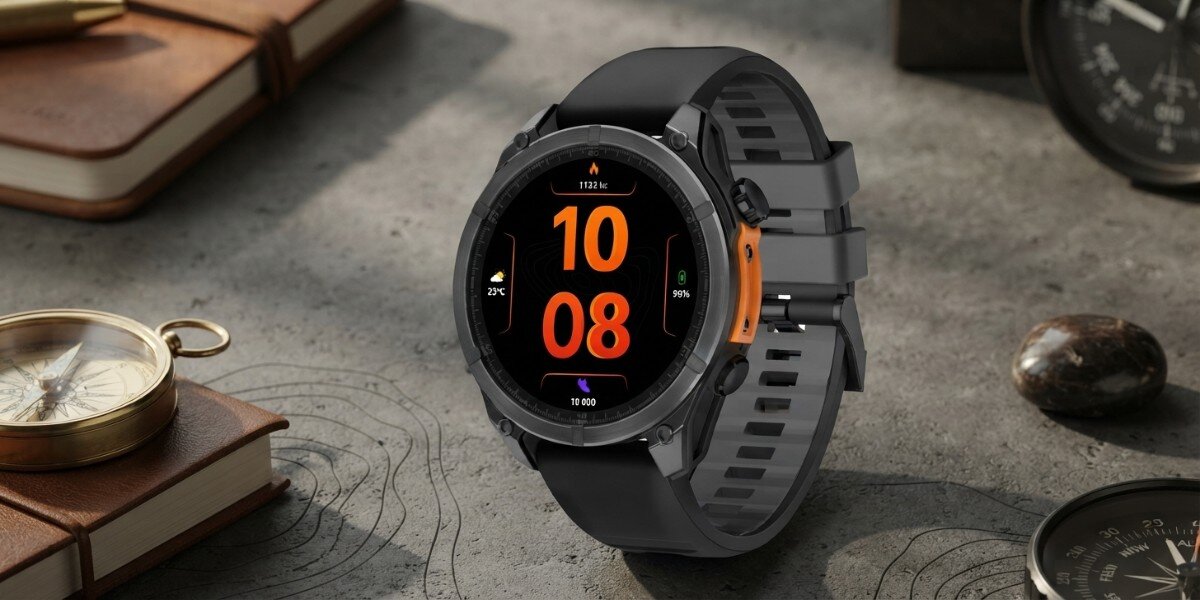 Smartwatch FOREVER Focus GPS SW-900 Czarny obok akcesoriów podróżniczych