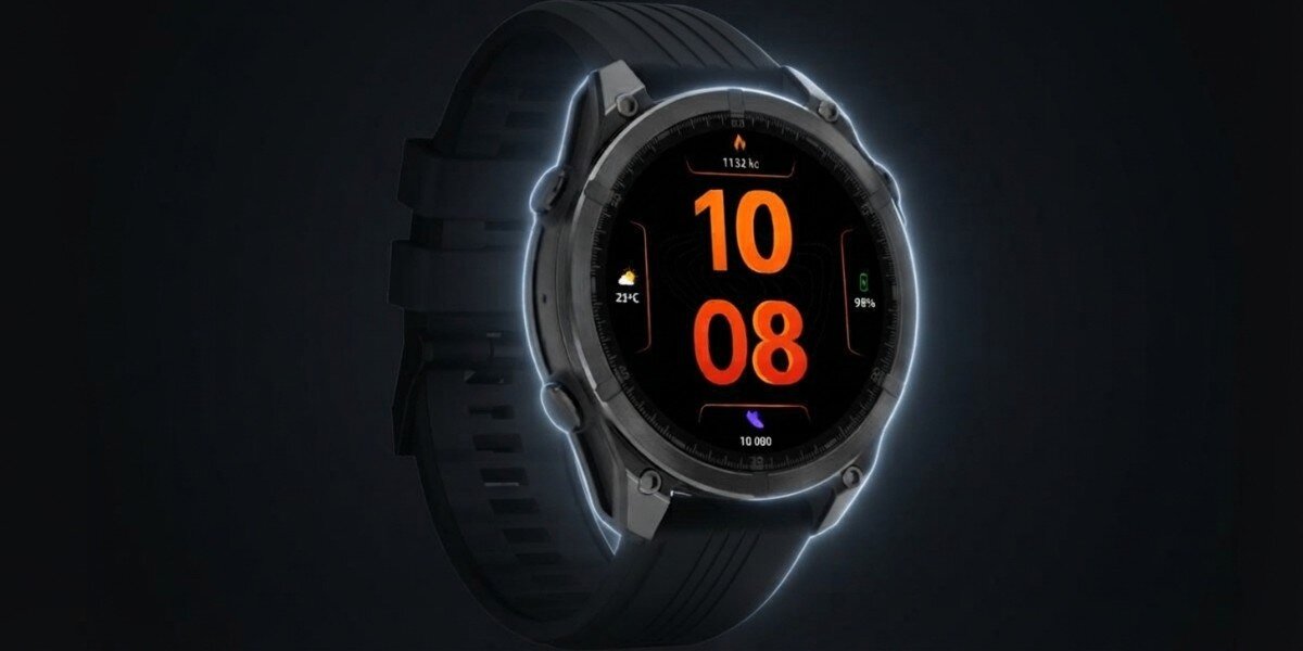 Smartwatch FOREVER Focus GPS SW-900 Czarny na ciemnym tle, wokół zegarka widoczne jest lekkie podświetlenie.