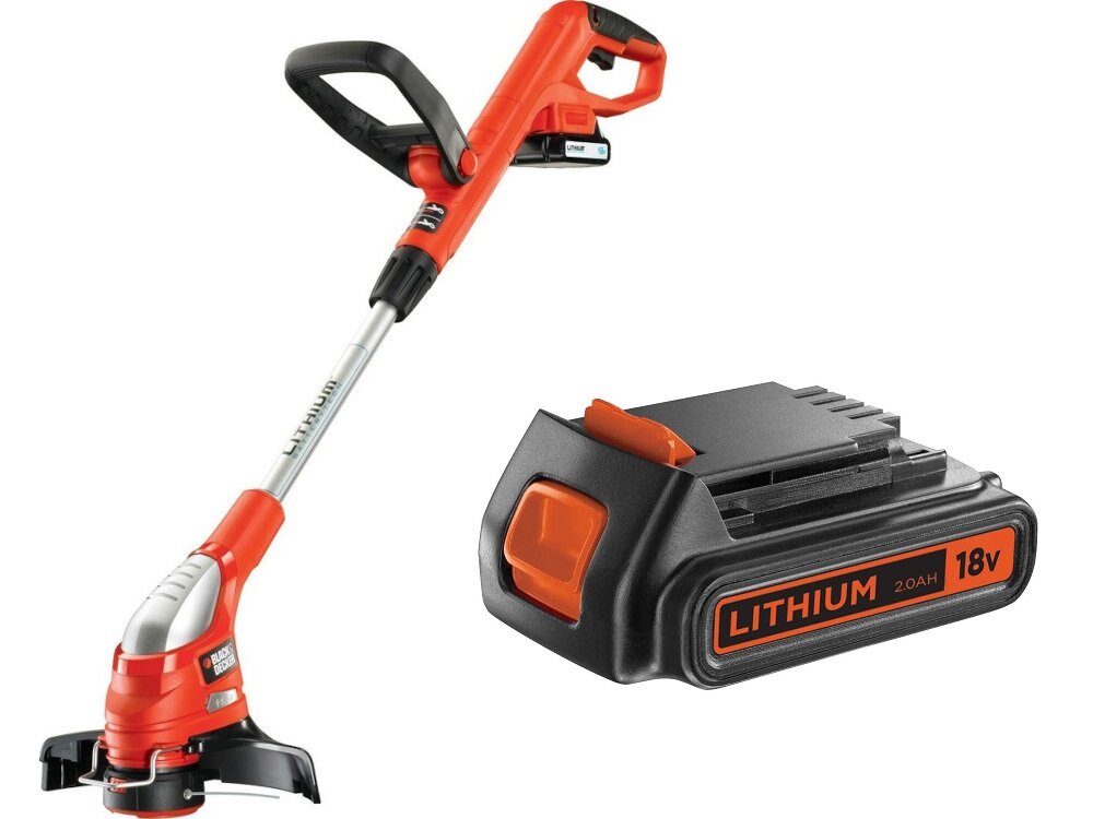 Podkaszarka akumulatorowa BLACK&DECKER GLC1823L20 w zestawie akumulator 18 V 2,0 Ah ładowarka żyłka tnąca 10 m dodatkowa rękojeść prowadnica krawędziowa