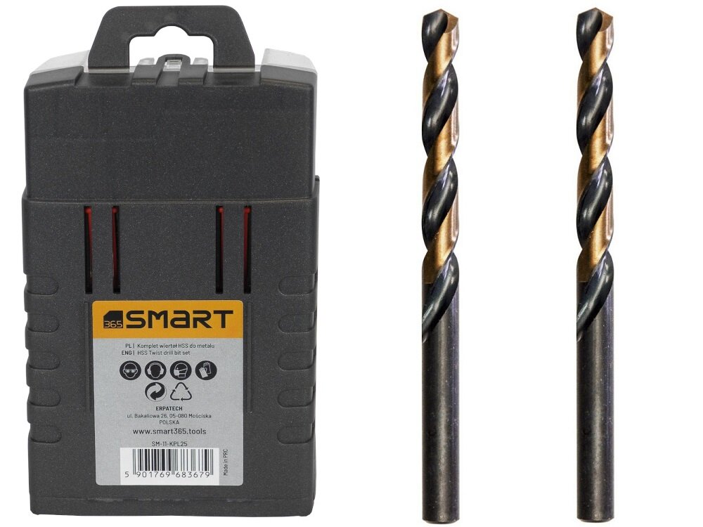Zestaw wierteł SMART SM-11-KPL25 (25 elementów) z wysokiej jakości stali szybkotnącej doskonała współpraca ze sprzętem długa żywotność