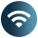 Ikona przedstawia symbol Wi-Fi w kolorze czarnym na niebieskim tle w kształcie koła.