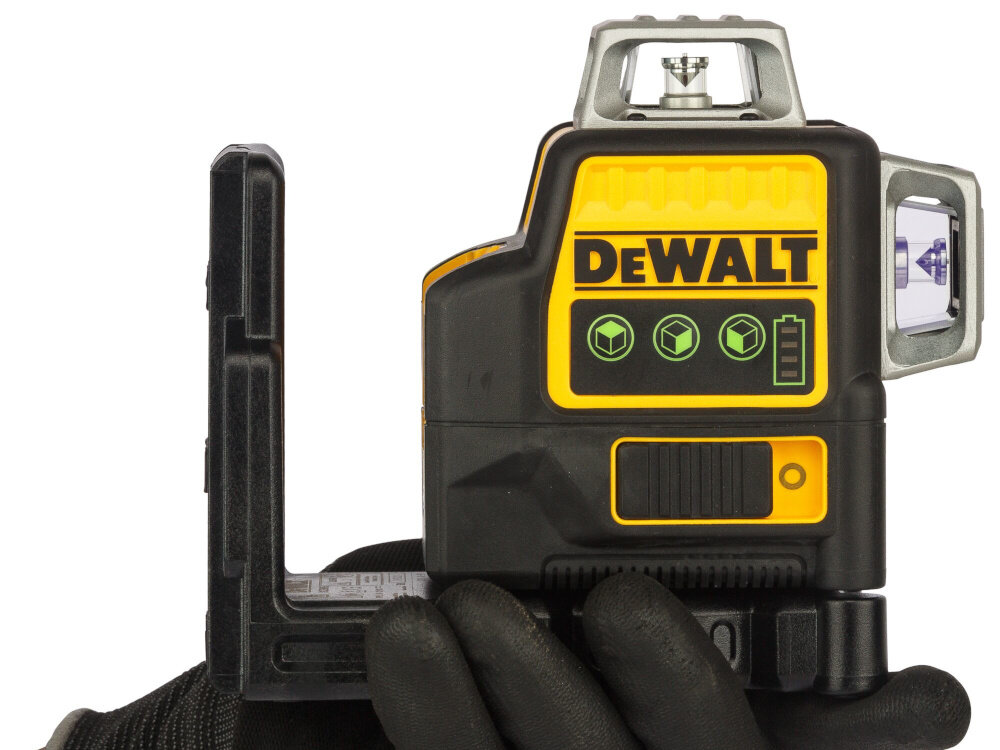 Laser krzyżowy DEWALT DCE089D1G wymiary 31,7 x 4,5 x 15,5 cm waga 460 g latwe przenoszenie wygodne uzytkowanie zaczep montazowy na sciane