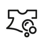 Ikona przedstawia stylizowaną koszulkę z bąbelkami, symbolizującą pranie lub czystość.