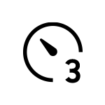 Czarny symbol zegara z krótką wskazówką skierowaną w dół i cyfrą 3 obok.