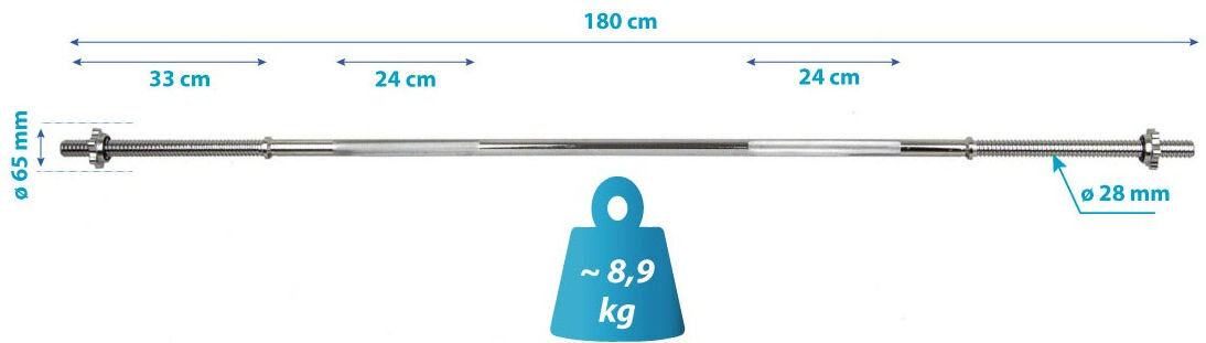 Gryf ENERO FIT 1002583 (180 cm) elementy wymiary