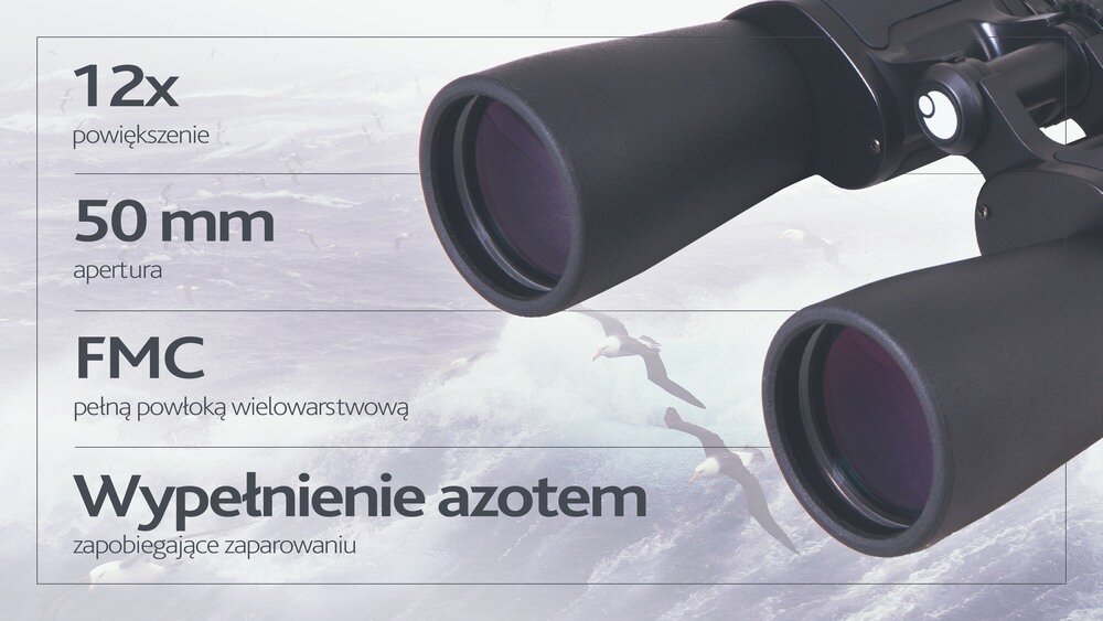Lornetka LEVENHUK Sherman BASE 12x50 BaK-4 korpus wypełniony azotem budowa