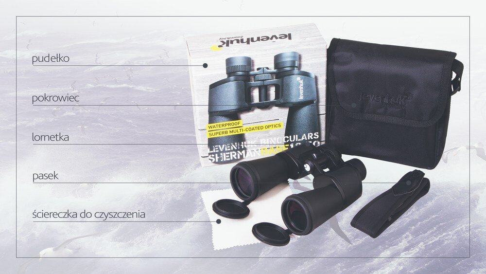Lornetka LEVENHUK Sherman BASE 12x50 akcesoria