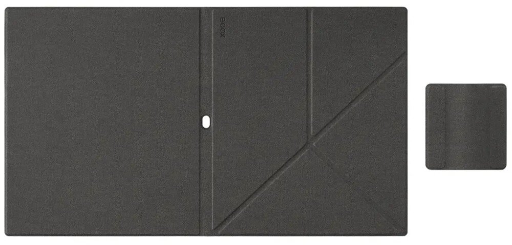 Etui na Onyx Boox Note Air 5 C/6 C ONYX Rozłożone na płasko etui z widocznymi przetłoczeniami i wycięciem na aparat, obok po prawej stronie leży osobne małe zapięcie