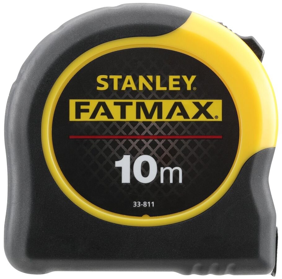 Miara zwijana STANLEY 0-33-811 (10 m), Mylar, powłoka, stabilność, czytelność, miara na białym tle frontem na wprost