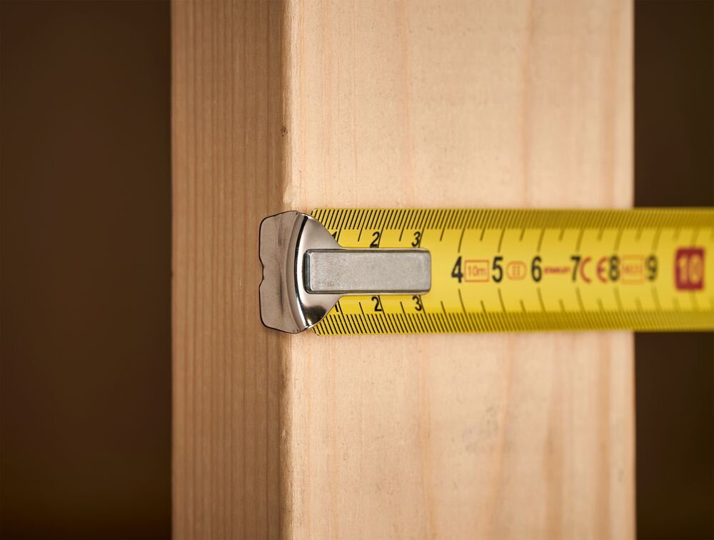 Miara zwijana STANLEY 1-33-442 (10 m), automatyczne, zwijanie, blokada, chwyt, końcówka miarki chwyta róg deski