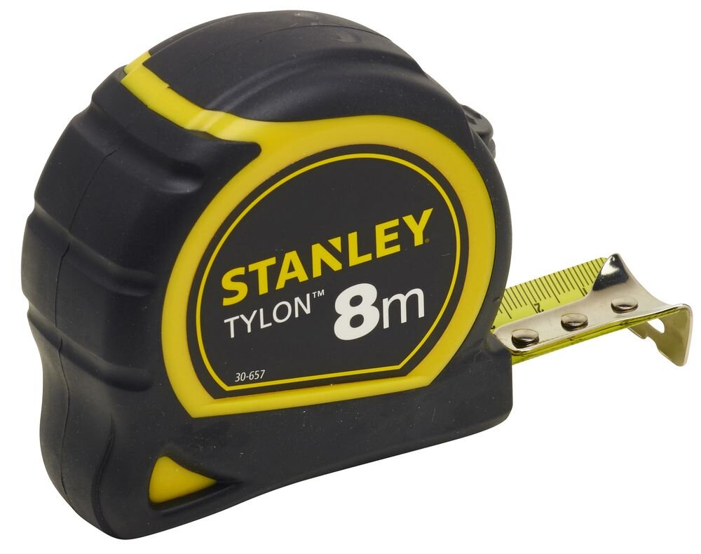 Miara zwijana STANLEY 1-30-657 (8 m), powłoka, tylon, cyfry, odczyt, na białym tle miara frontem lewo skos