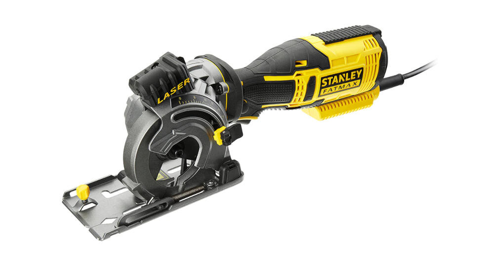 STANLEY-FME380K pilarka tarczowa uniwersalne kompaktowe urządzenie ergonomiczna konstrukcja wszechstronność odporowadzanie pył dźwignia osłony tarczy bezpieczeństwo laserowy wskaźnik cięcie
