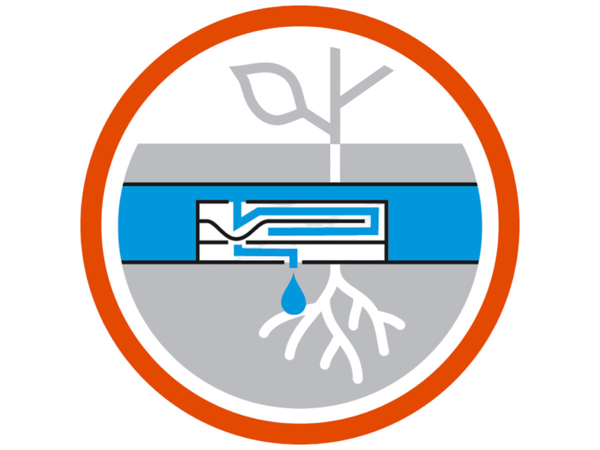 Linia kroplująca GARDENA Micro-Drip-System 1395-20, łącznik, końcówka, rura, zabezpieczenie, na białym tle wizualizaca nawadniania podziemnego dzięki linii kroplującej