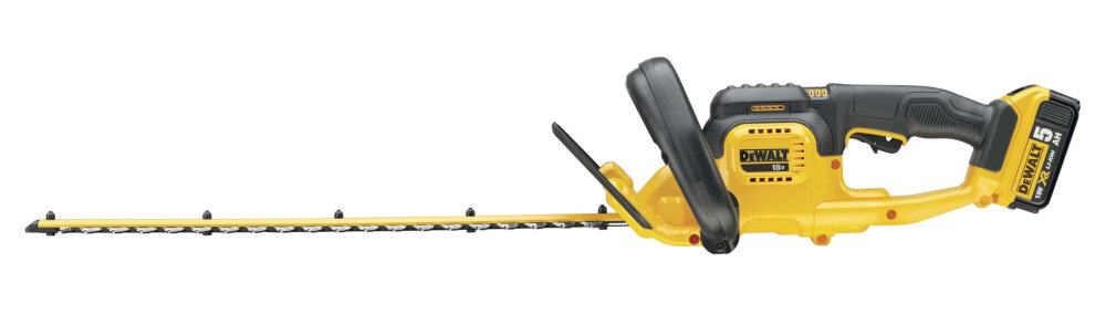 Nożyce do żywopłotu DEWALT DCM563P1 akumulatorowe wydajny akumulator Li-Ion napiecie 18 V pojemnosc 5,0 Ah seria XR 18 V ladowarka do 75 minut pracy na jednym cyklu ladowania
