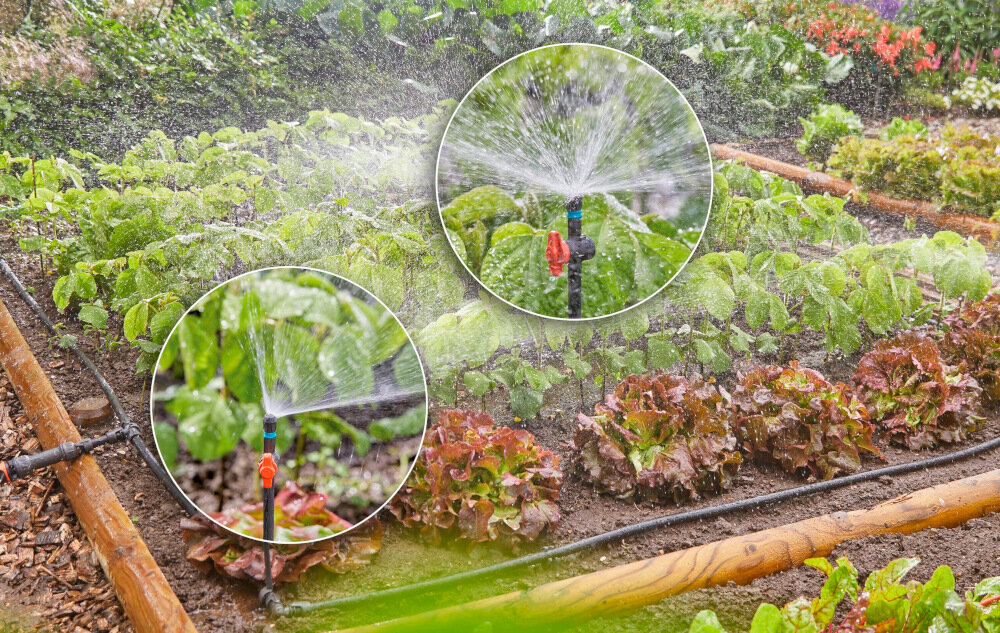 Zestaw do nawadniania GARDENA Micro-Drip-System 13015-20 4 dysze zraszająca o różnych kątach nawadniania rurki przedłużające zawory regulujące dostosowanie do charakterystyki grządek