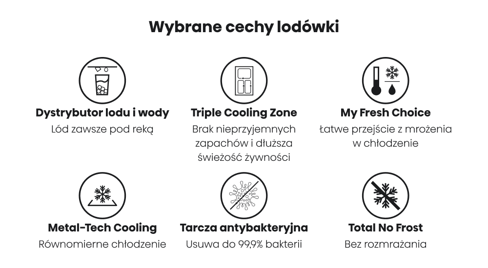 Lodowka HISENSE RQ760N4IFE Side by Side No frost 178.5cm Czarna cechy