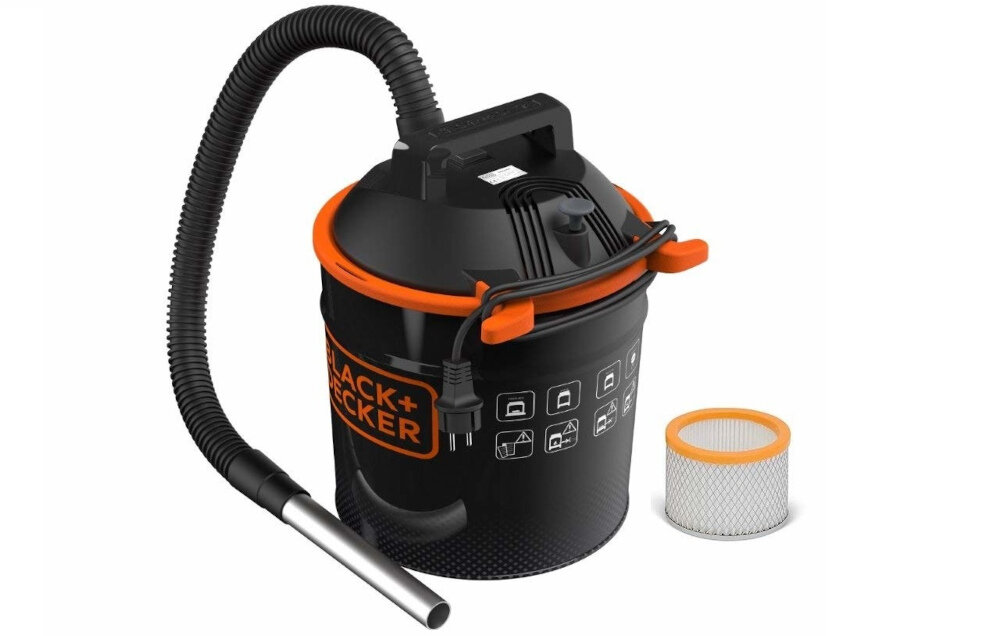 Odkurzacz BLACK & DECKER BXVC20TPE czyszczenie kominka pieca grilla zbiornik pojemnosc filtr HEPA klasy M filtr dodatkowy ognioodporny trzasacz filtra