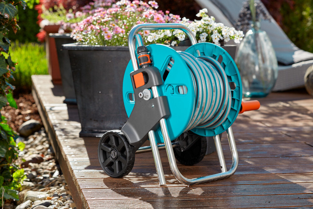 Wózek na wąż GARDENA Aquaroll S 18502-20 system Kick&Stand podporka o specjalnym ksztalcie wozek nie bedzie sie poruszal