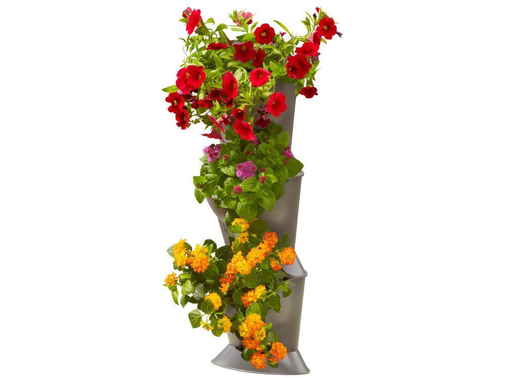 Ogród wertykalny GARDENA NatureUp 13153-20 doniczka na białym tle wypełniona kwiatami na balkon taras do ogrodu można uprawiać kwiaty zioła i warzywa