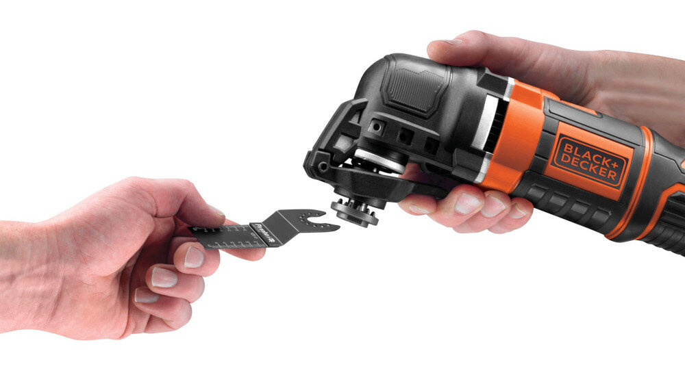 Narzędzie wielofunkcyjne BLACK & DECKER MT300KA-QS system wymiany narzędzi Super-Lok kliknięcie specjalnie dedykowanego przycisku