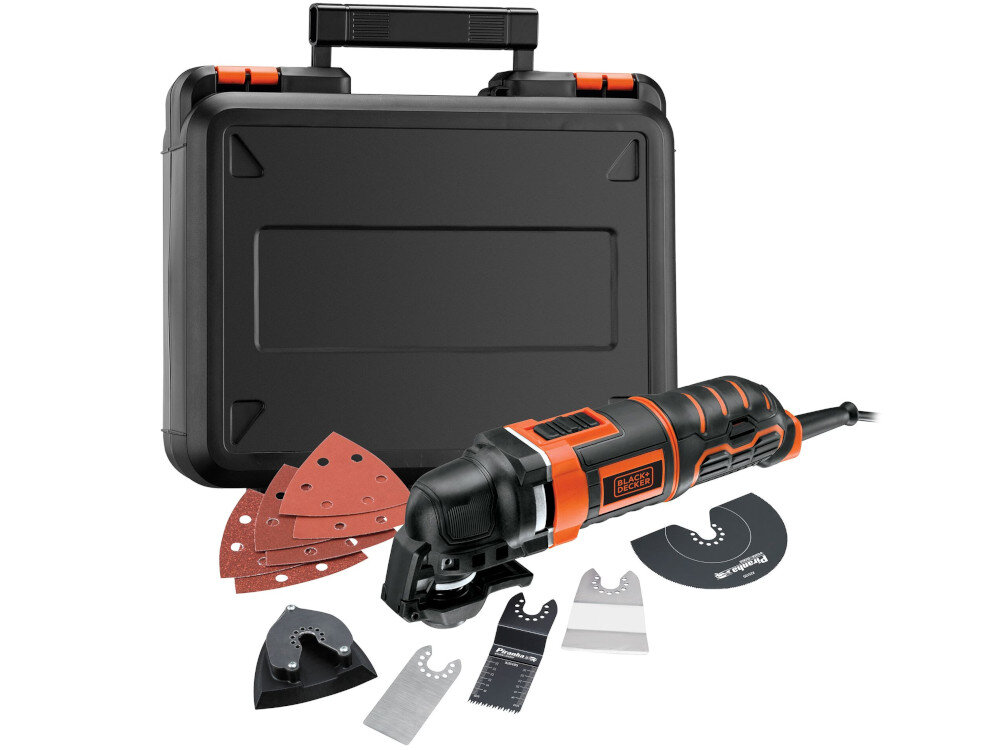 Narzędzie wielofunkcyjne BLACK & DECKER MT300KA-QS w zestawie 6 papierów ściernych adapter walizka transportowa skrobak