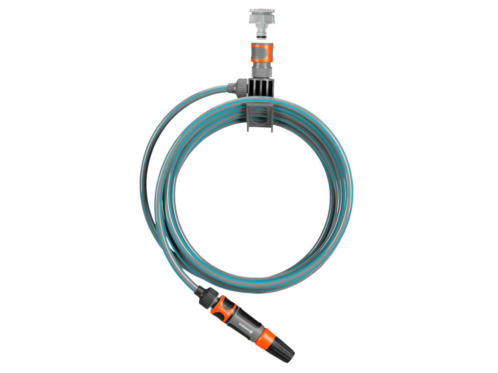 Zestaw GARDENA City Gardening wąż spiralny zraszacz prosty 3/8 cala 7.5 m 18401-20 zestaw na białym tle wygodne nawadnianie balkonów tarasów niewielkich ogrodów podlewanie nie wymaga przenoszenia ciężkich konewek oszczędność czasu i energii