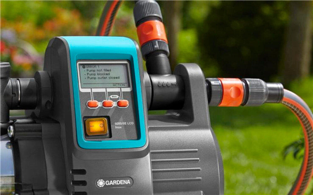 Hydrofor do wody GARDENA Premium 6000-6E 1760-20 elektryczny wysoka funkcjonalność podwójne zawory jednoczesne podpięcie dwóch urządzeń ergonomiczny uhwyt stabilne nóżki