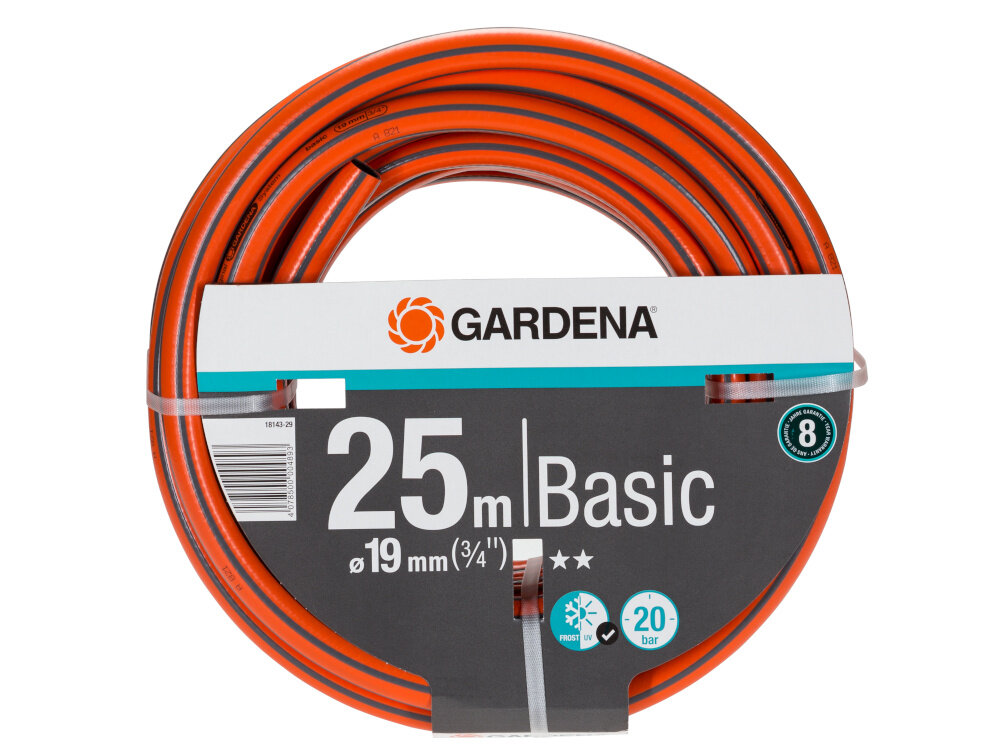 Wąż ogrodowy GARDENA Basic 3-4 cala 25 m 18143-29 wygodne efektywnosc podlewanie odpornosc na glony i promienie UV elastycznosc optymalna dlugosc trwaly praktyczne rozwiazanie