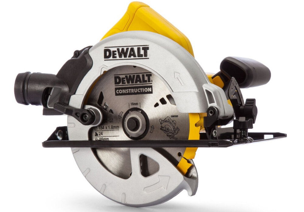 Pilarka tarczowa DEWALT DWE560K w domowych warsztatach w profesjonalnych pracach remontowych silnik o wysokiej mocy niska podatność na awarie do cięci wszelkiego typu drewna sklejek tworzyw sztucznych niewielka masa 3,7 kg stabilna konstrukcja