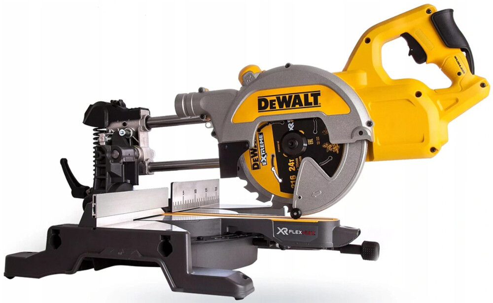 Pilarka ukosowa DEWALT DCS777N wskaźnik linii cięcia XPS szybkie i dokladne ciecie precyzja dokladnosc