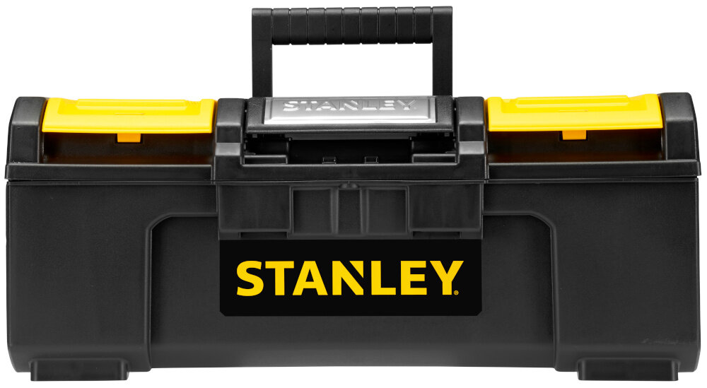 Skrzynka narzędziowa STANLEY Basic 1-79-216 otwarta skrzynia na białym tle widoczna od przodu wymiary 410 × 250 × 410 mm waga 1,1 kg duża pojemność wytrzymałość