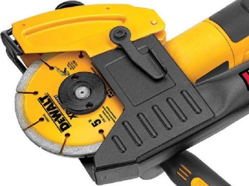Szlifierka kątowa DEWALT DWE46105 tarcza o średnicy 125 mm nakrętki antyblokujące antywibracyjna rękojeść boczna samoodłączające się szczotki